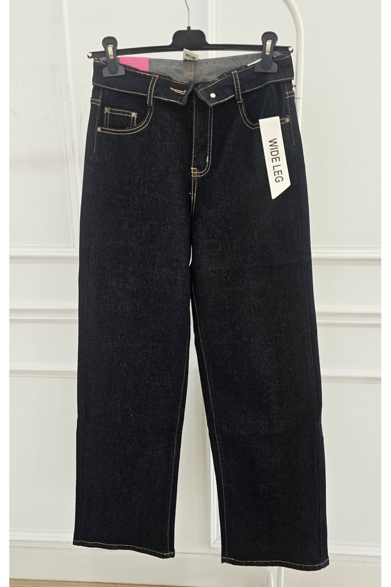 Jeans wide leg cintura cruzada