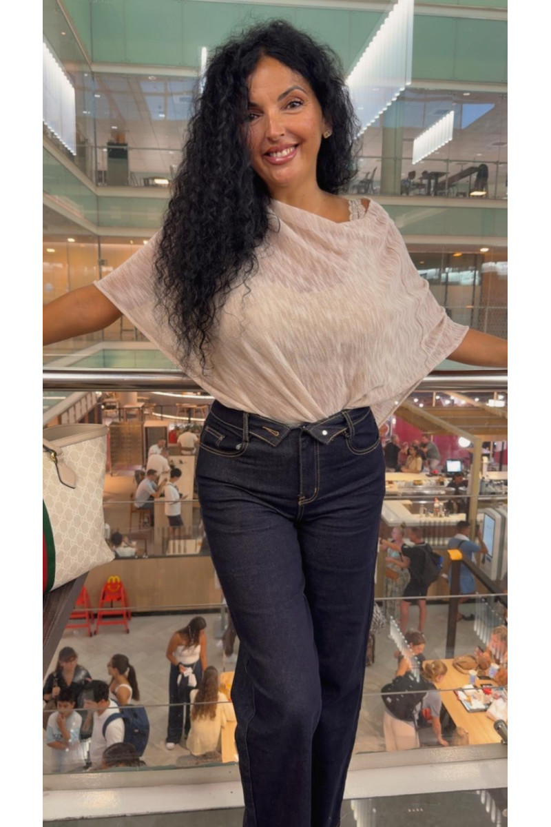 Jeans wide leg cintura cruzada