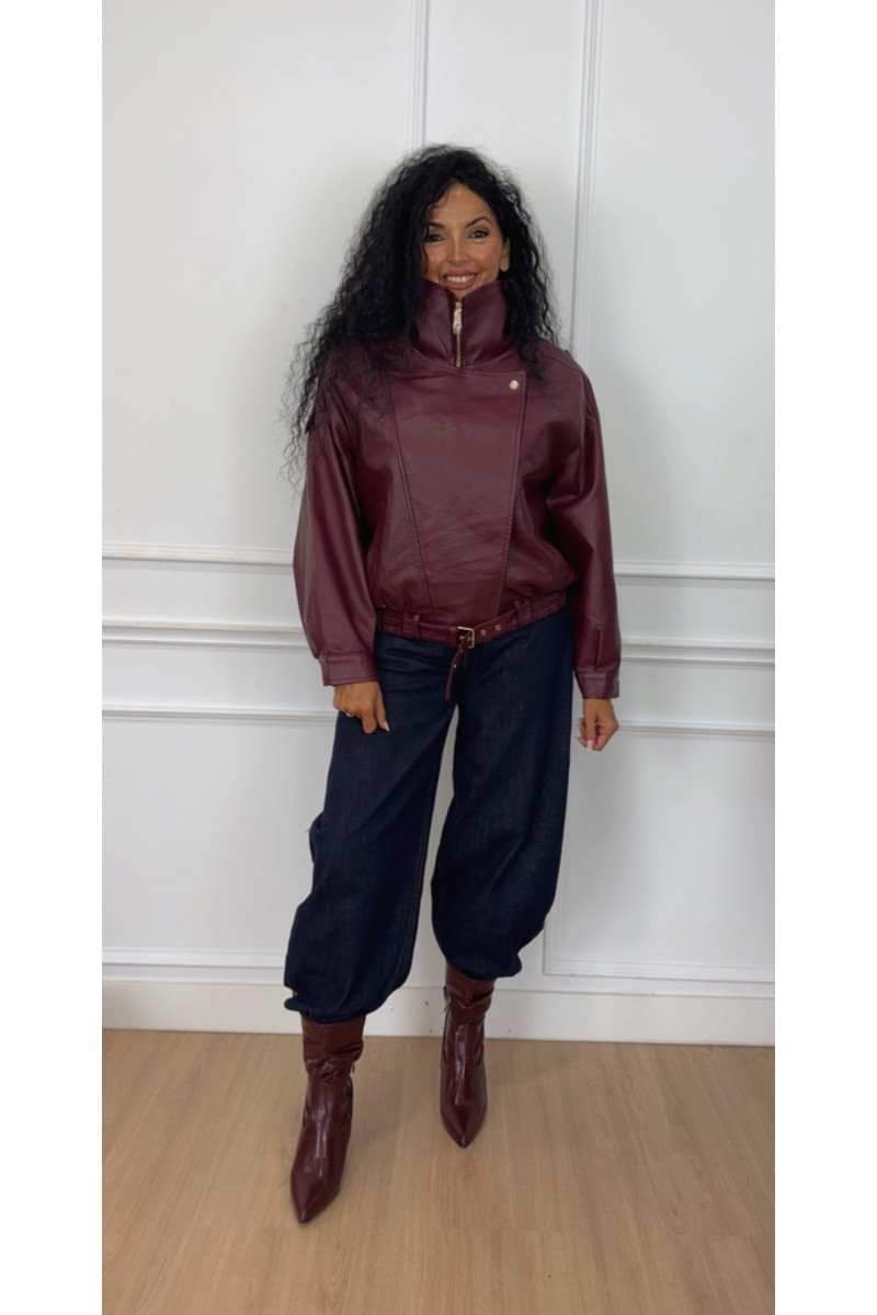 Chaqueta bomber polipiel burdeos