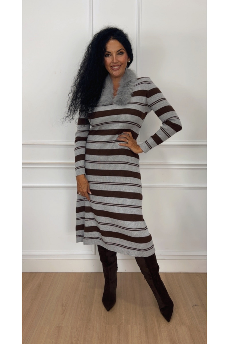 Vestido punto rayas pelo