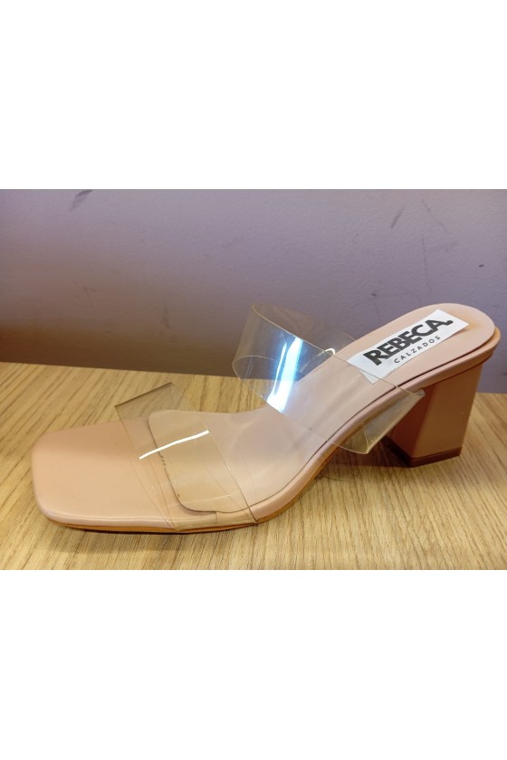 Sandalias doble tira transparente midi nude