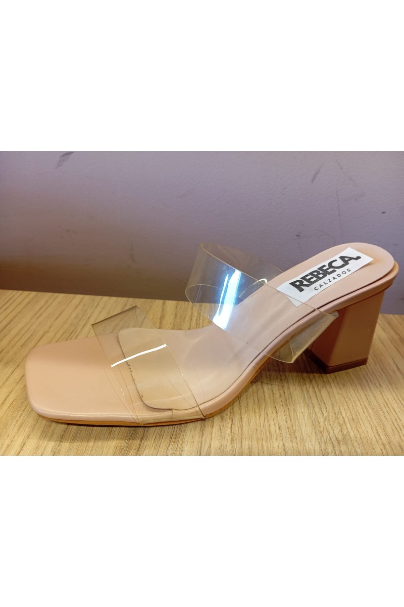 Sandalias doble tira transparente midi nude