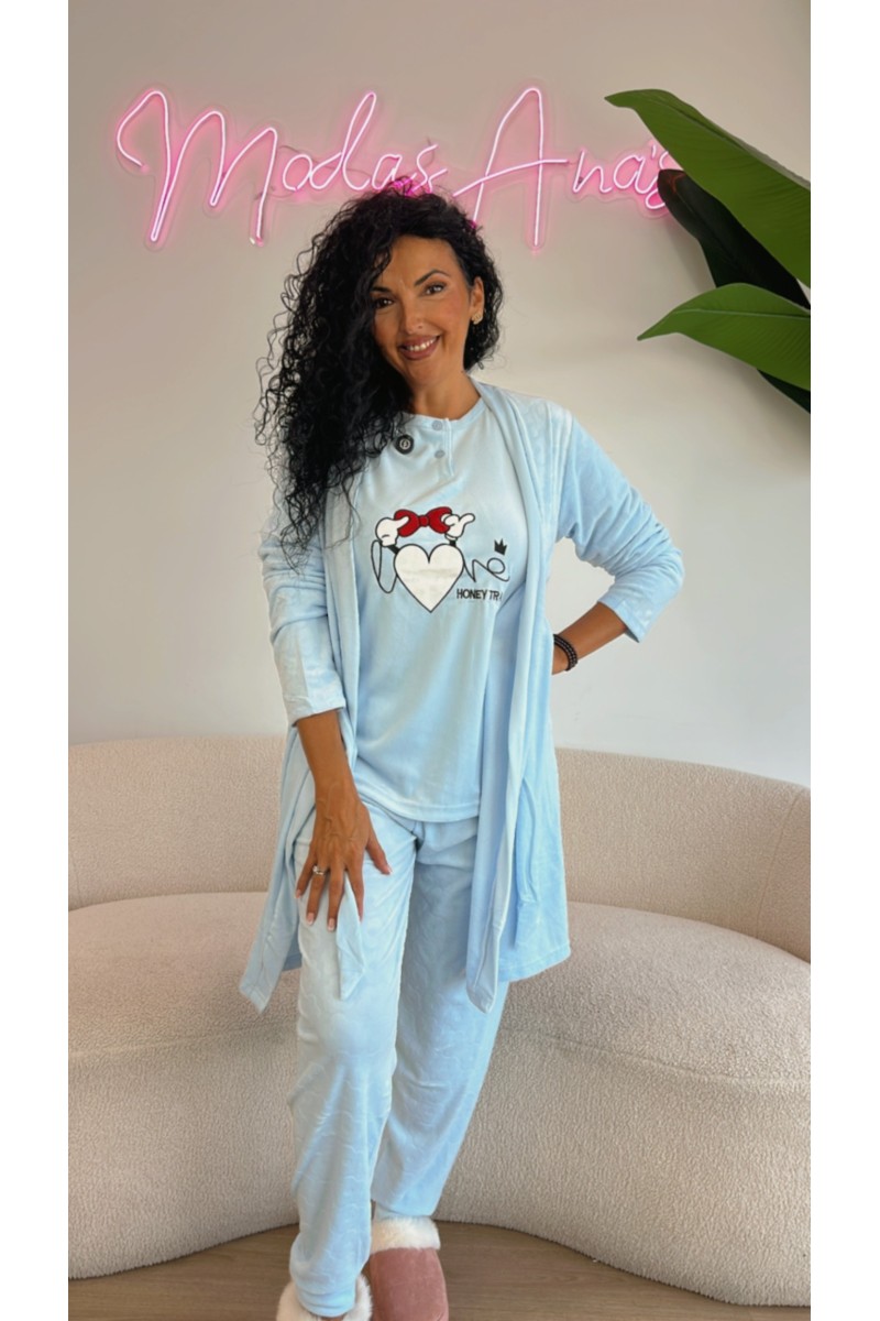 Pijama 3 piezas corazón minnie