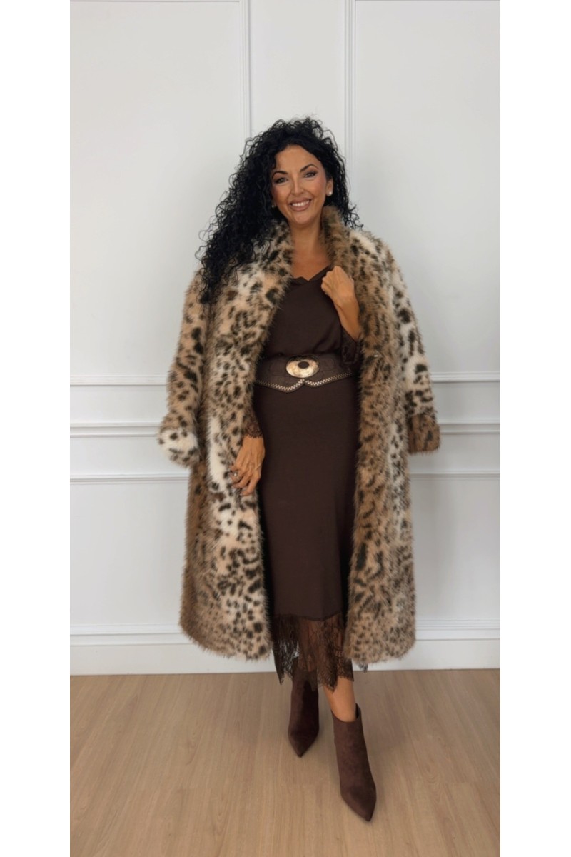 Abrigo pelo leopardo largo