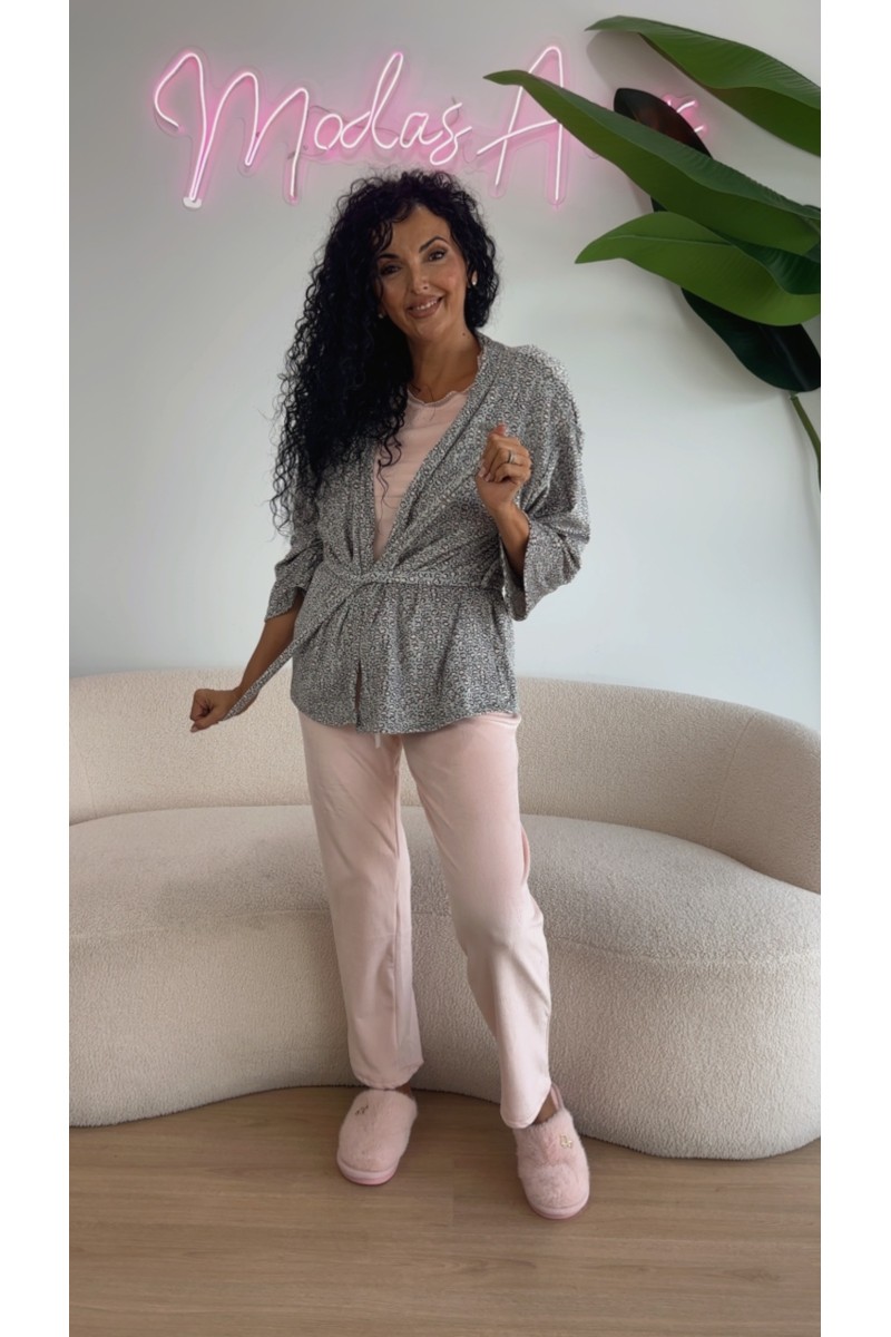 Pijama 3 piezas bata animal print