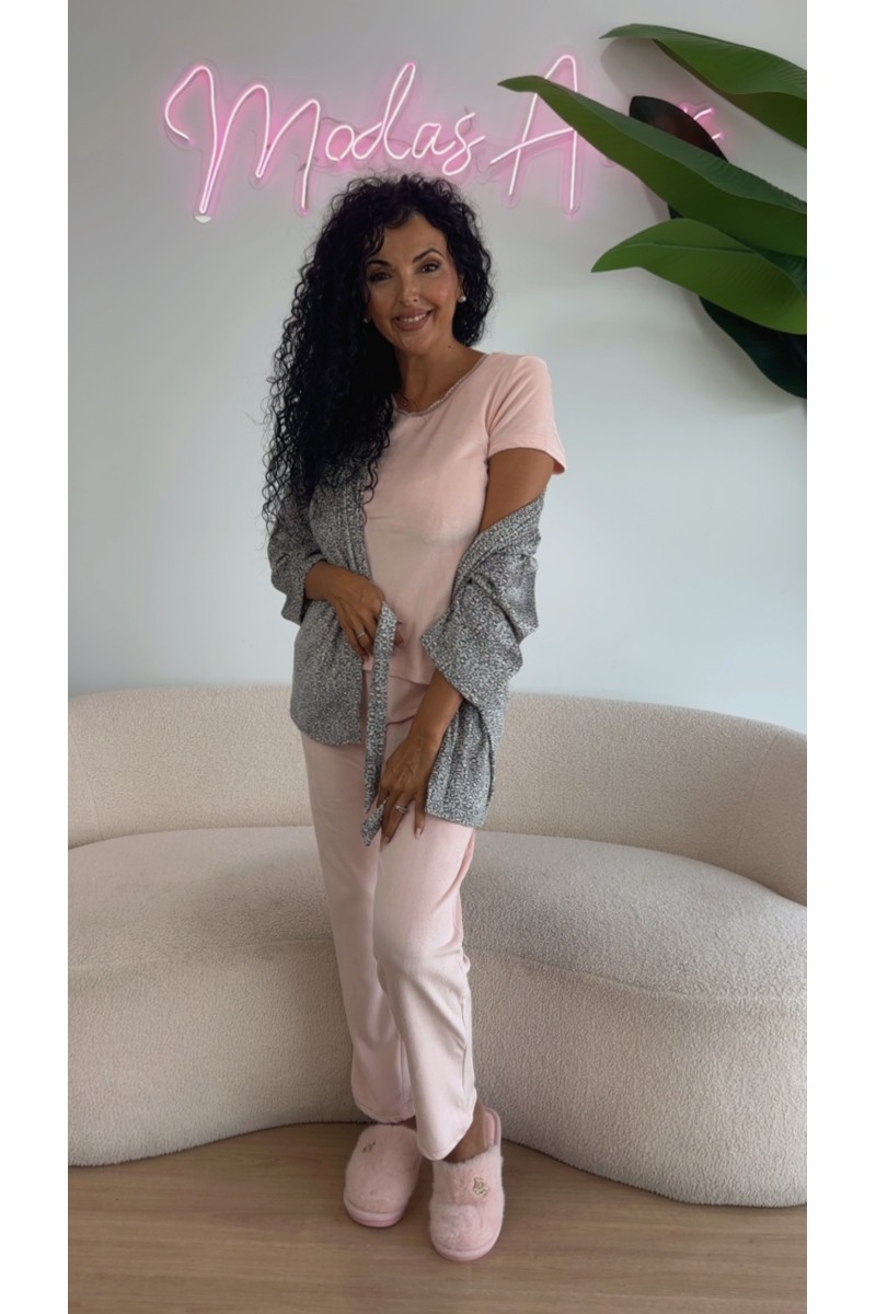 Pijama 3 piezas bata animal print