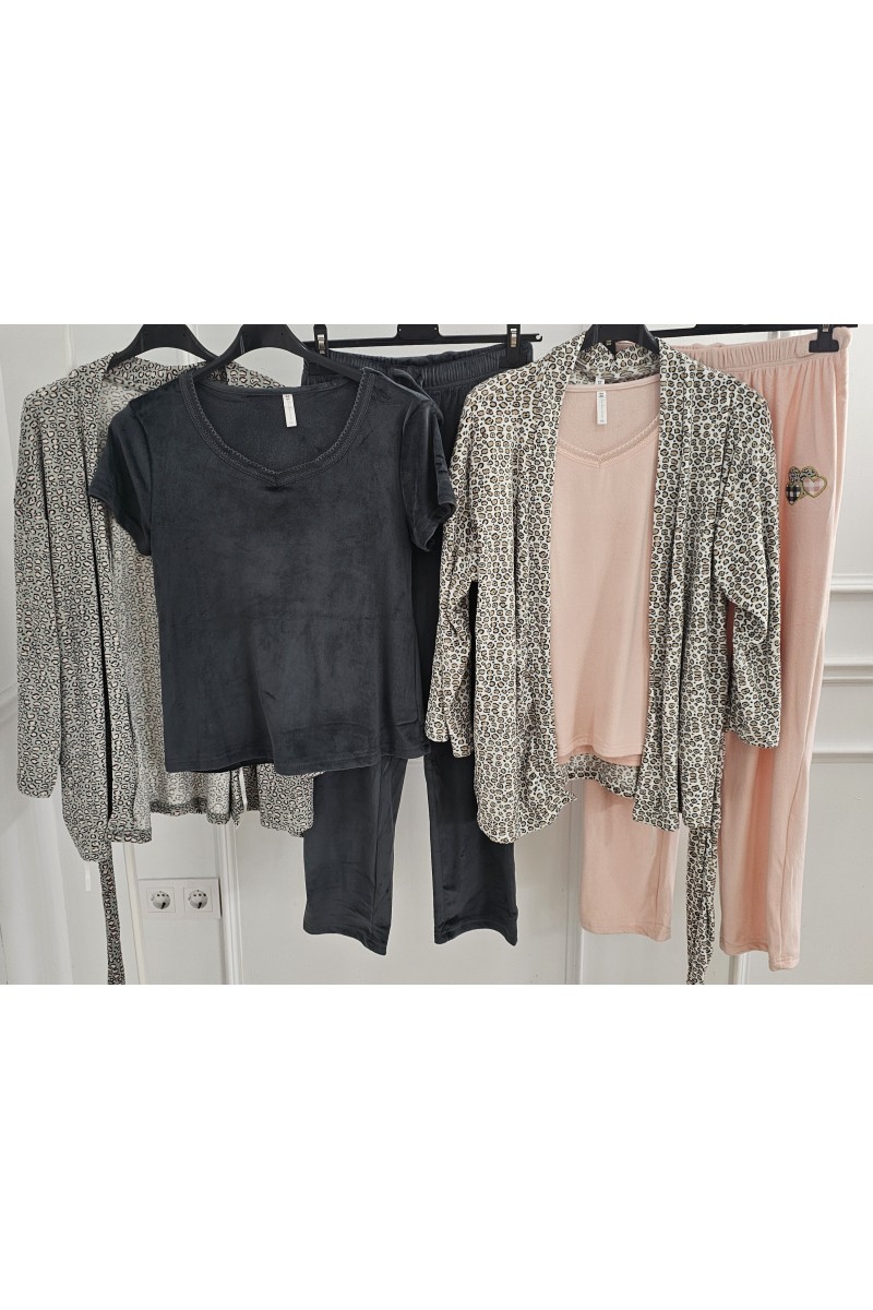 Pijama 3 piezas bata animal print