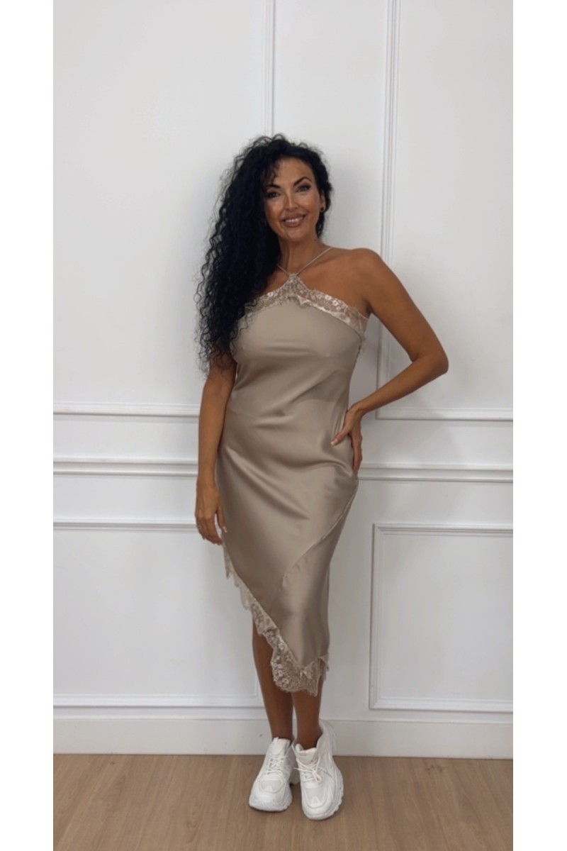 Vestido lencero cuello halter promoción