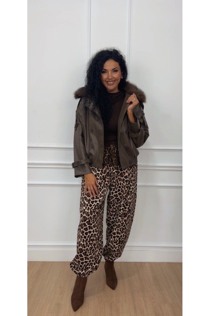 Chaqueta bomber polipiel marrón