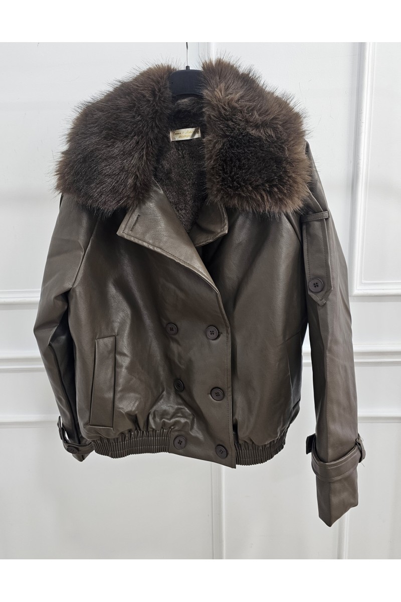 Chaqueta bomber polipiel marrón