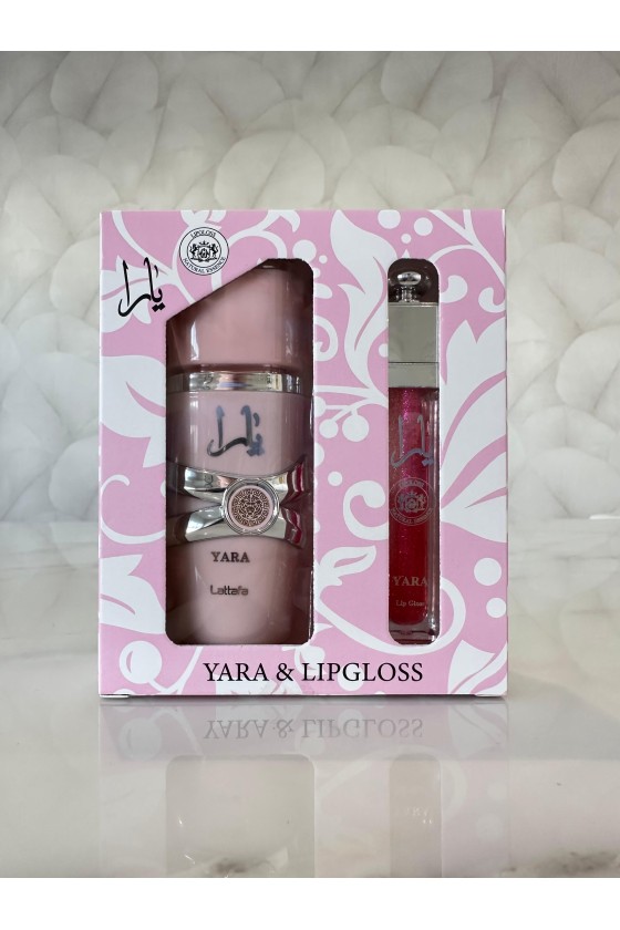 Pack perfume inspiración yara rosa + gloss yara