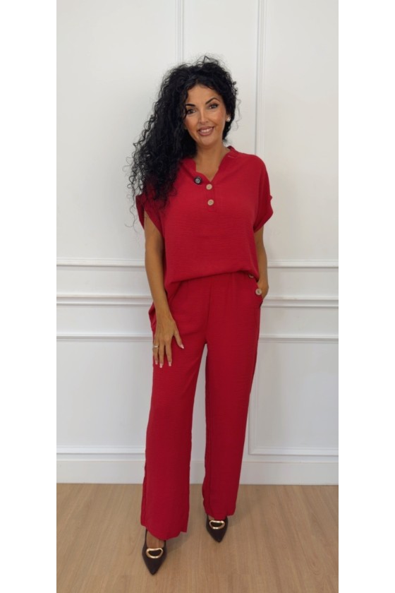 Pantalón fluido botones madera