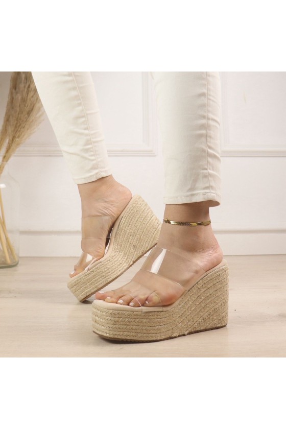 Cuñas doble tira vinilo beig