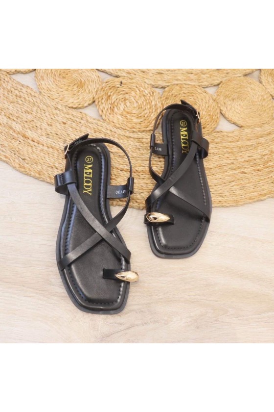 Sandalias plana cruzada negras