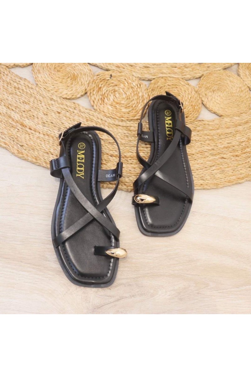 Sandalias plana cruzada negras