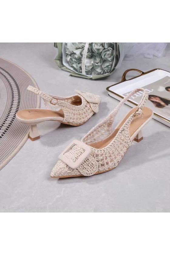 Sandalias tacón chupete crochet beig