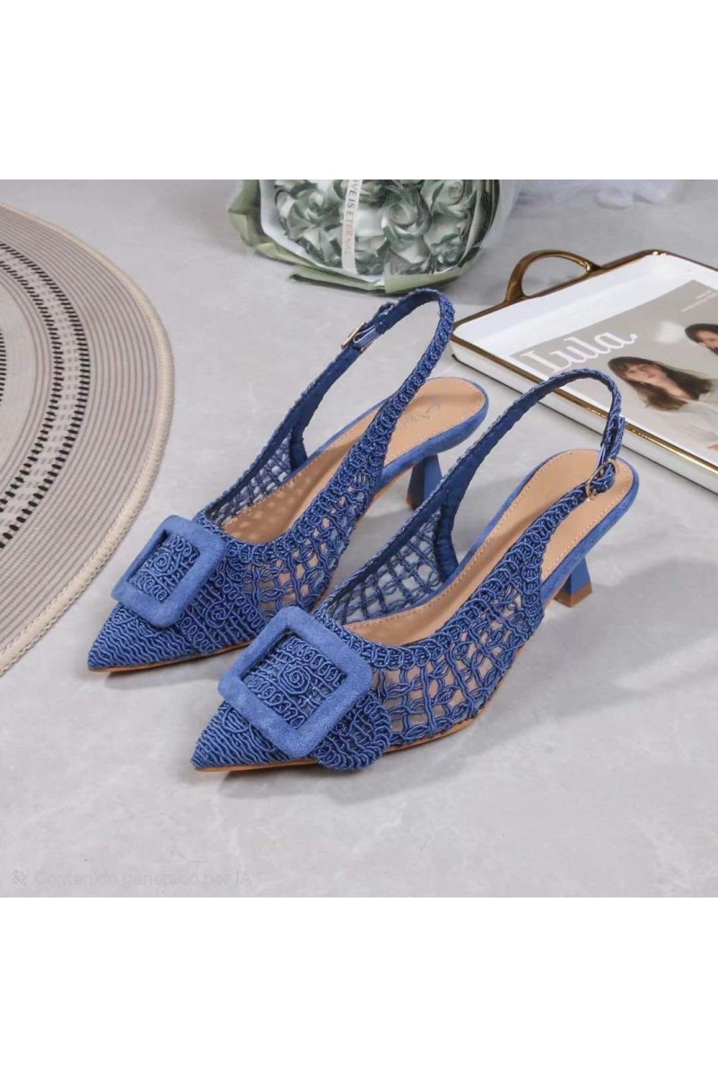 Sandalias tacón chupete crochet azul