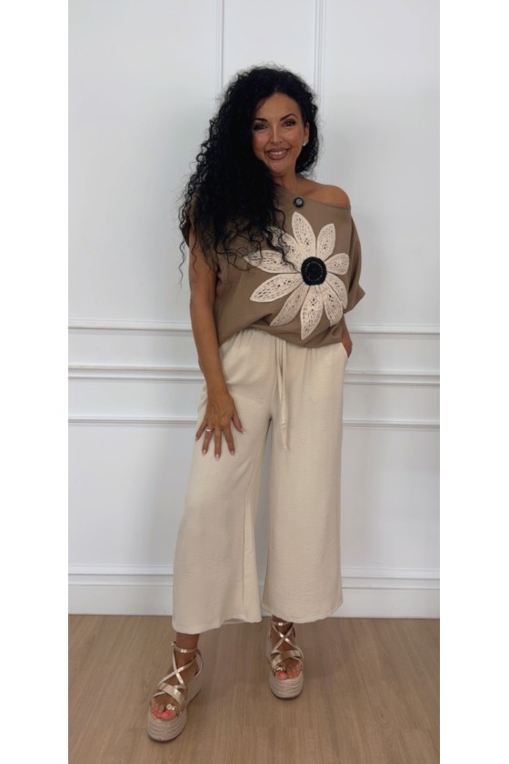 Blusa lino flor over size