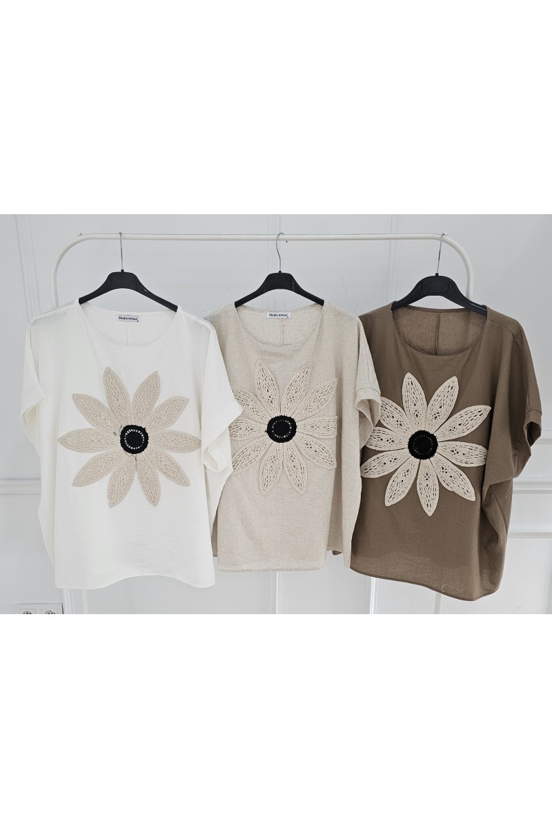 Blusa lino flor over size