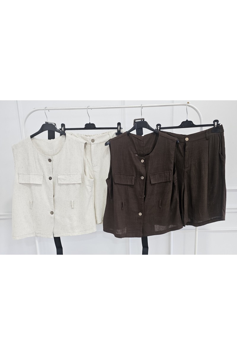 Traje chaqueta sin mangas bermuda