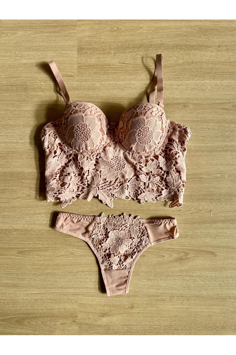 Conjunto guipur braillete + braguita