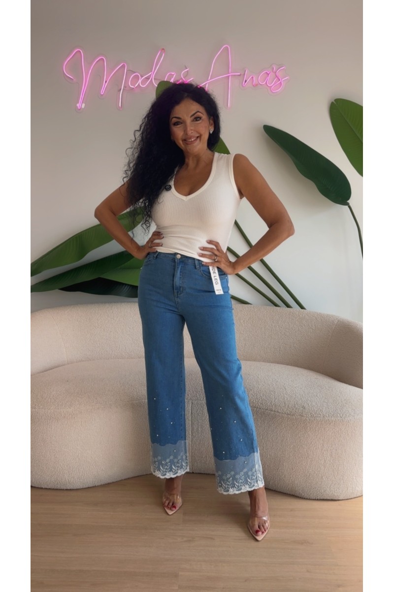 Vaquero wide leg encaje