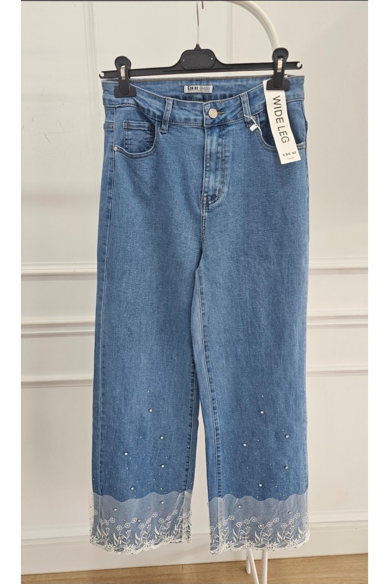 Vaquero wide leg encaje