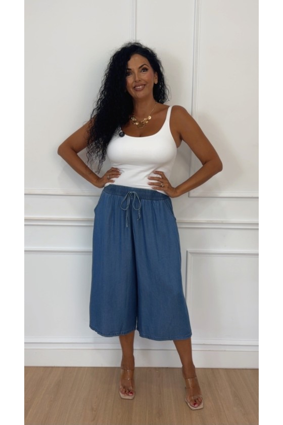 Pantalón denim midi palazzo