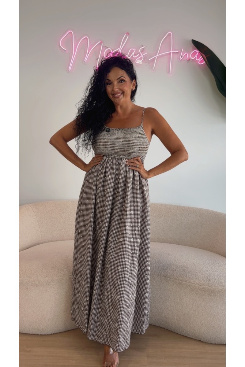 Vestido punto inglés vichy floral