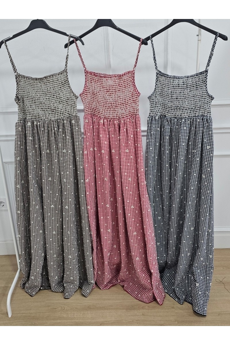 Vestido punto inglés vichy floral